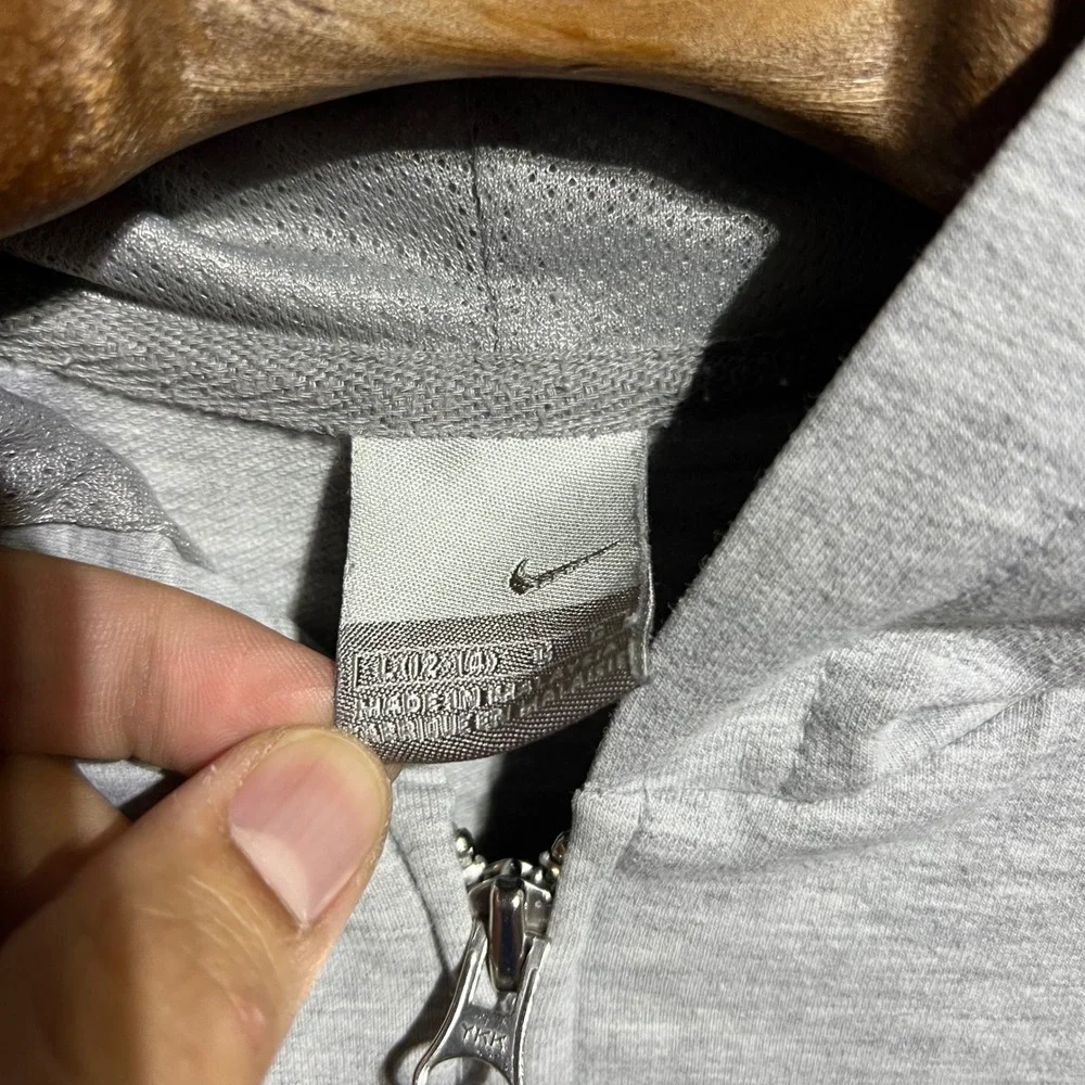 Vintage Nike Full Zip Hoodie Kids Size L 12-14 Grey Swoosh Logo‎ Athletic Y2K